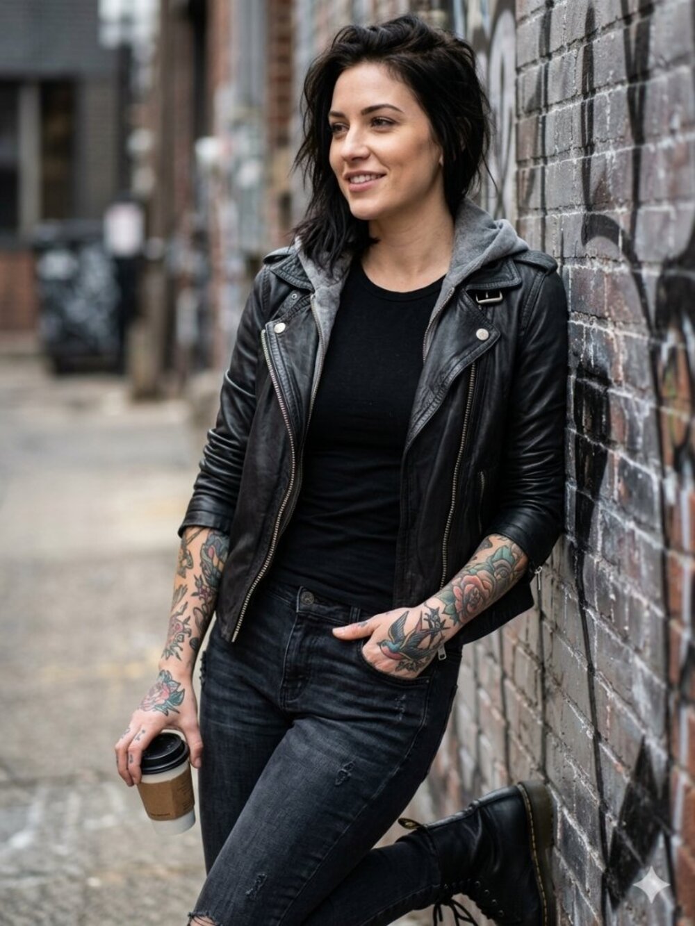 DOMA Clash Leather Jacket with Detachable Hood - Black Moto Biker